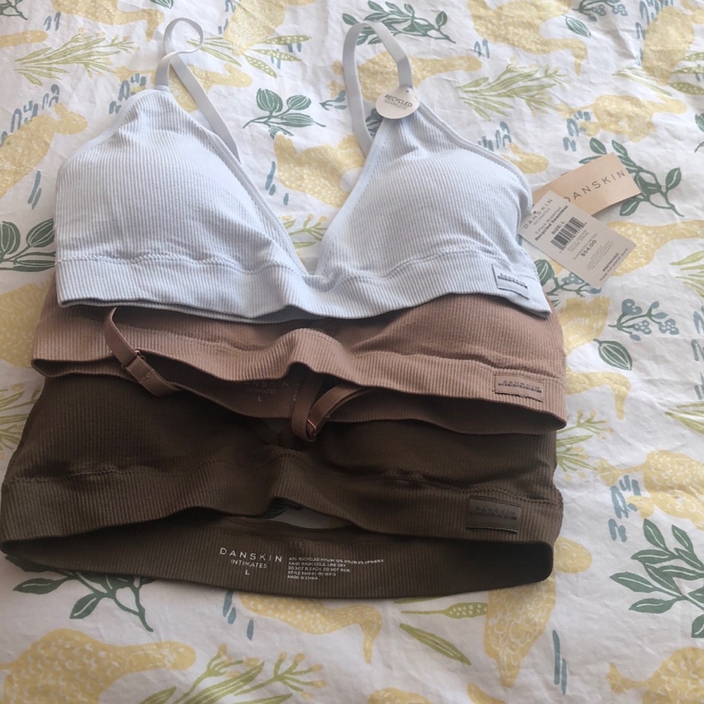 Danskin Ribbed Bralette Set - Blue, Brown, Olive